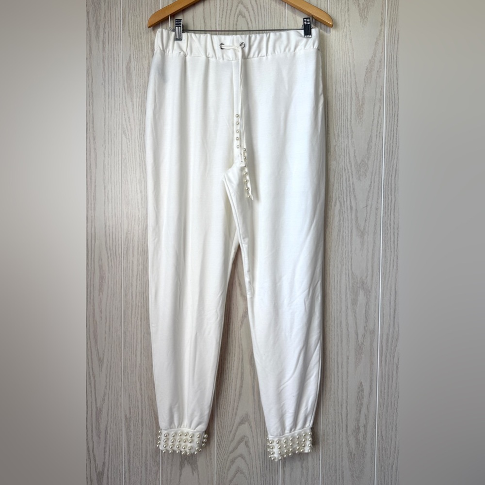 Boston Proper Pearl Cuff Jogger Pants White Size M